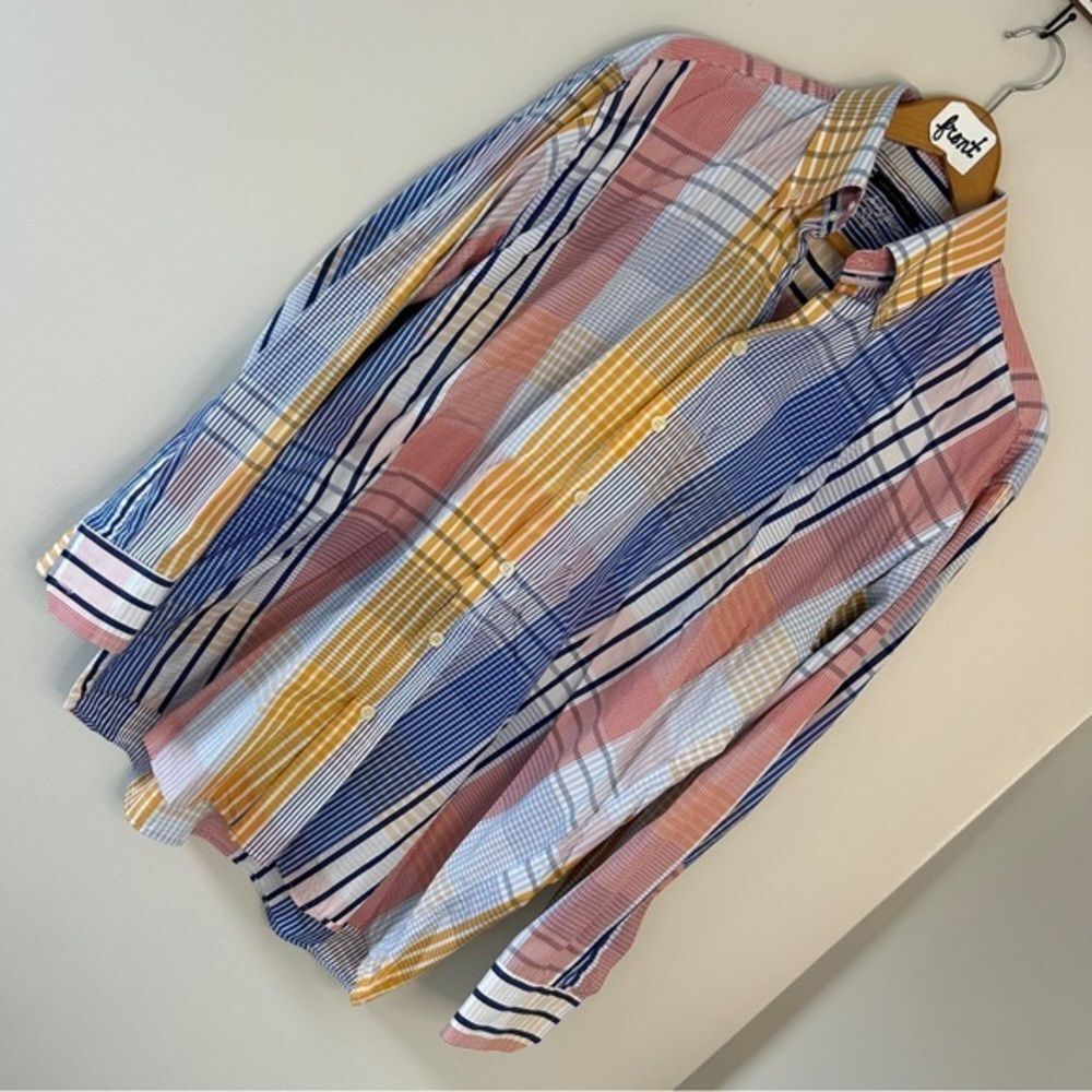 Jack Lipson Signature red white yellow blue plaid button down shirt see INFO